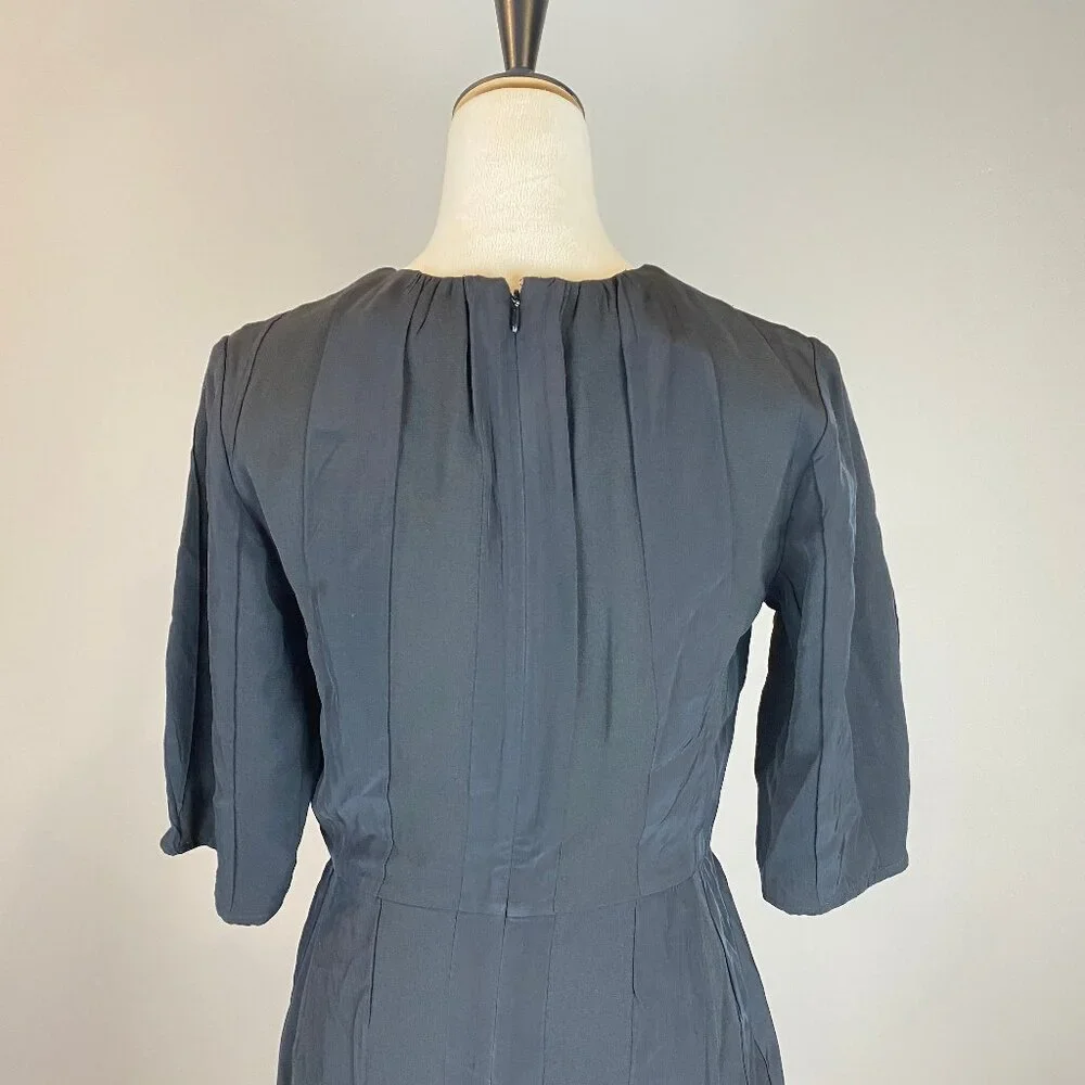 NWT Everlane The City Stripe Ruched Dress Midi Black Size 2